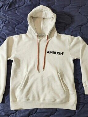 AMBUSH® Men’s Cream Crewneck Hoodie with Contrast Drawcords Size 1